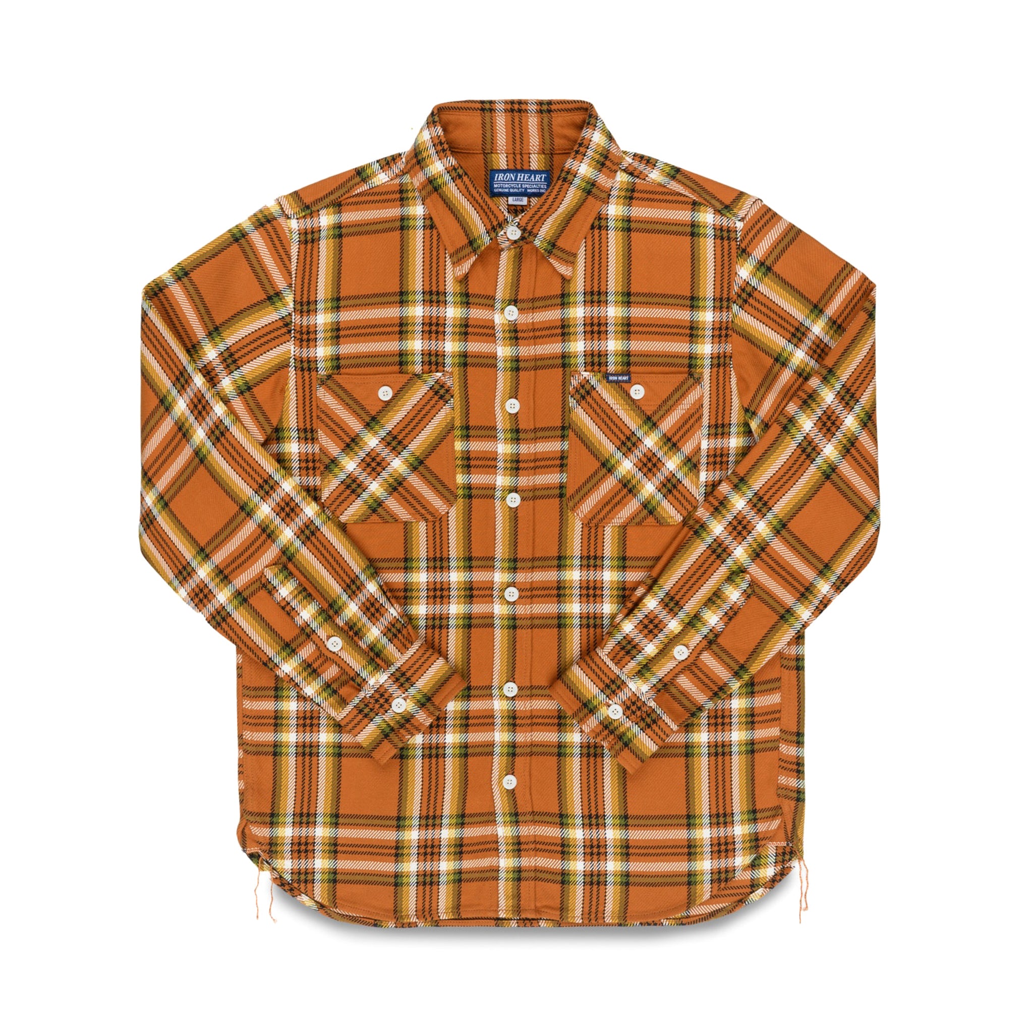 IHSH-442-ORA 9oz Selvedge Flannel Check Work Shirt - Orange