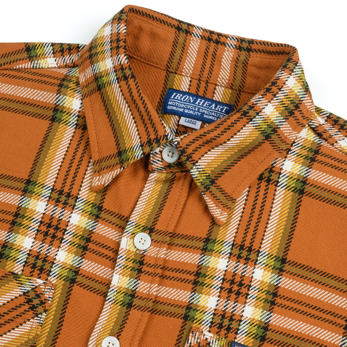 IHSH-442-ORA 9oz Selvedge Flannel Check Work Shirt - Orange