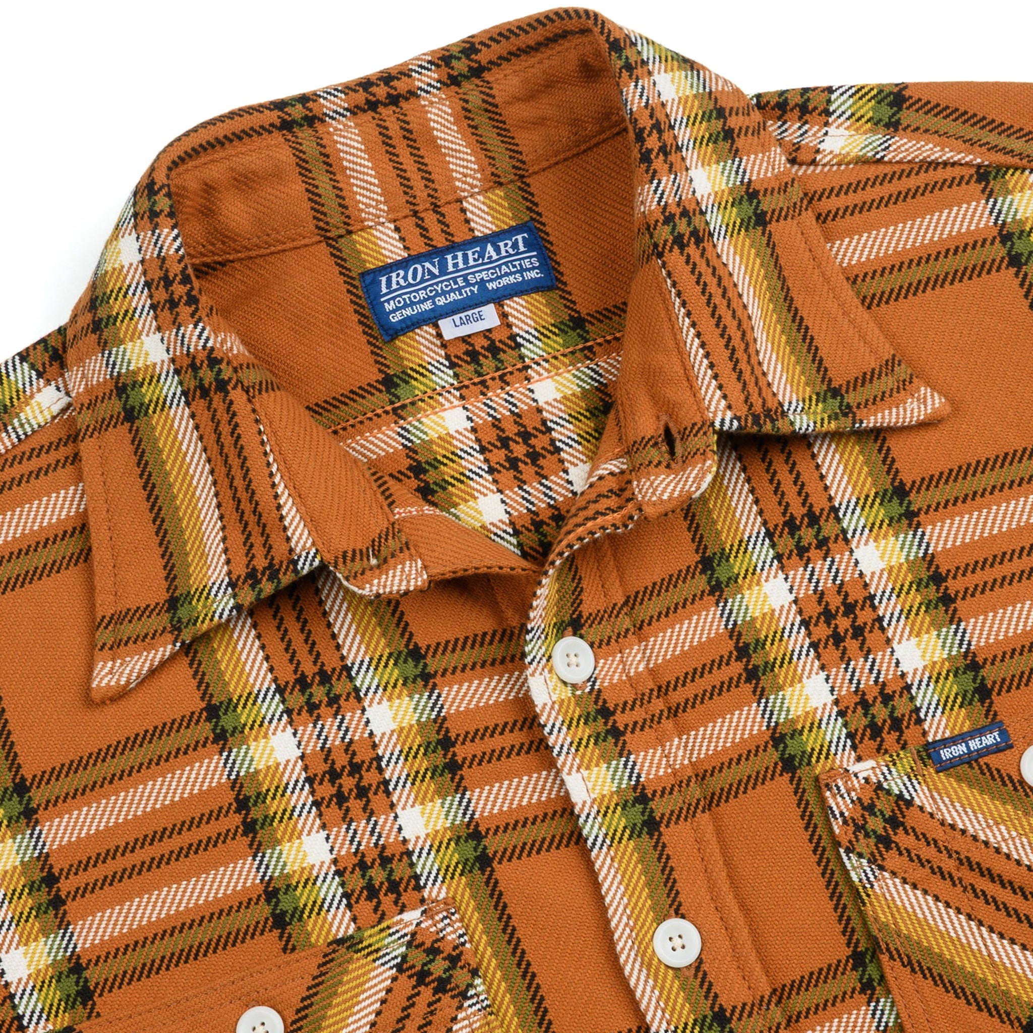 IHSH-442-ORA 9oz Selvedge Flannel Check Work Shirt - Orange