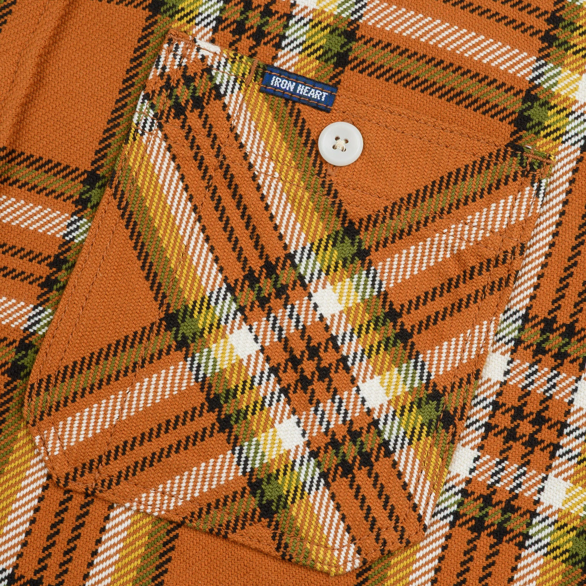 IHSH-442-ORA 9oz Selvedge Flannel Check Work Shirt - Orange