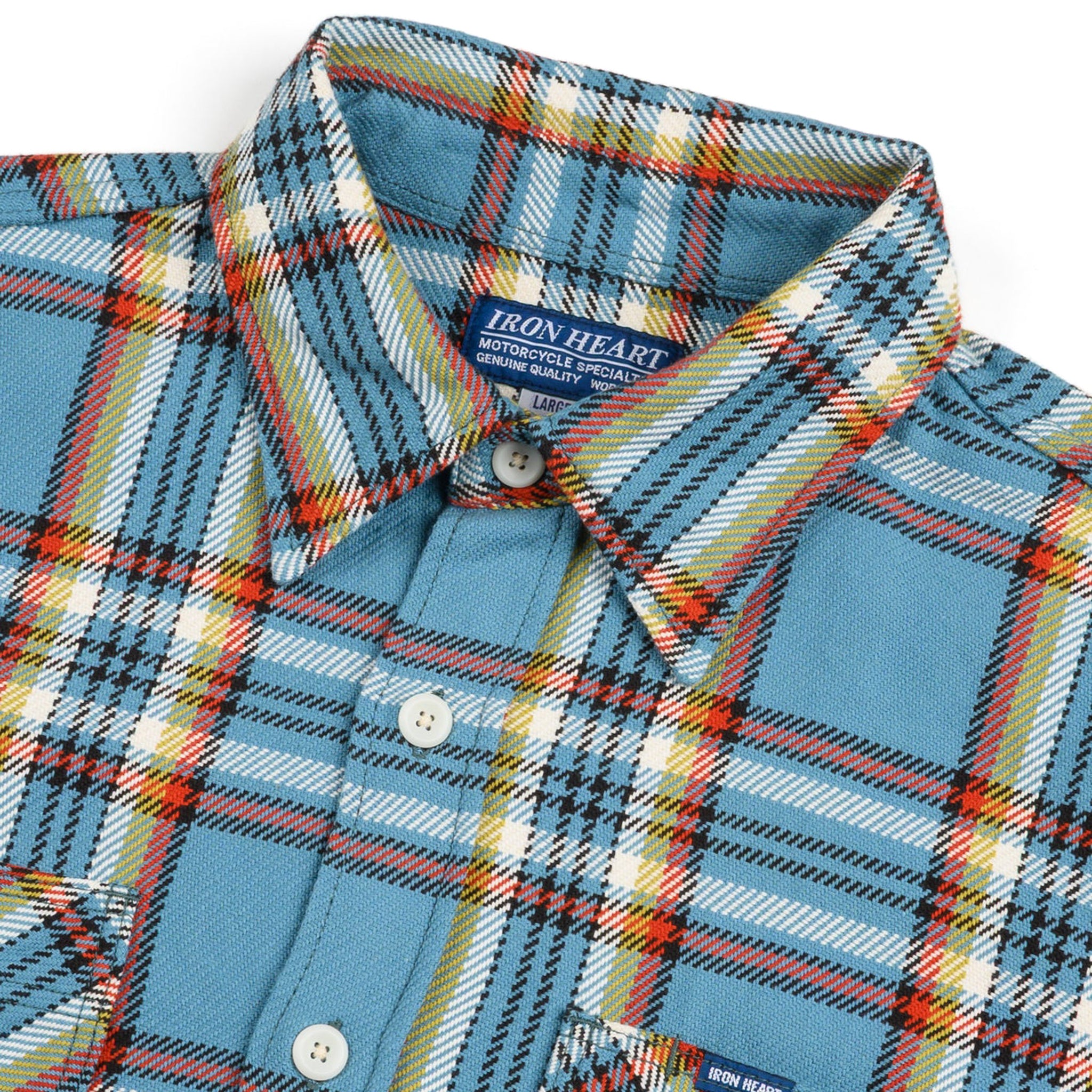 IHSH-442-SAX 9oz Selvedge Flannel Check Work Shirt - Sax Blue