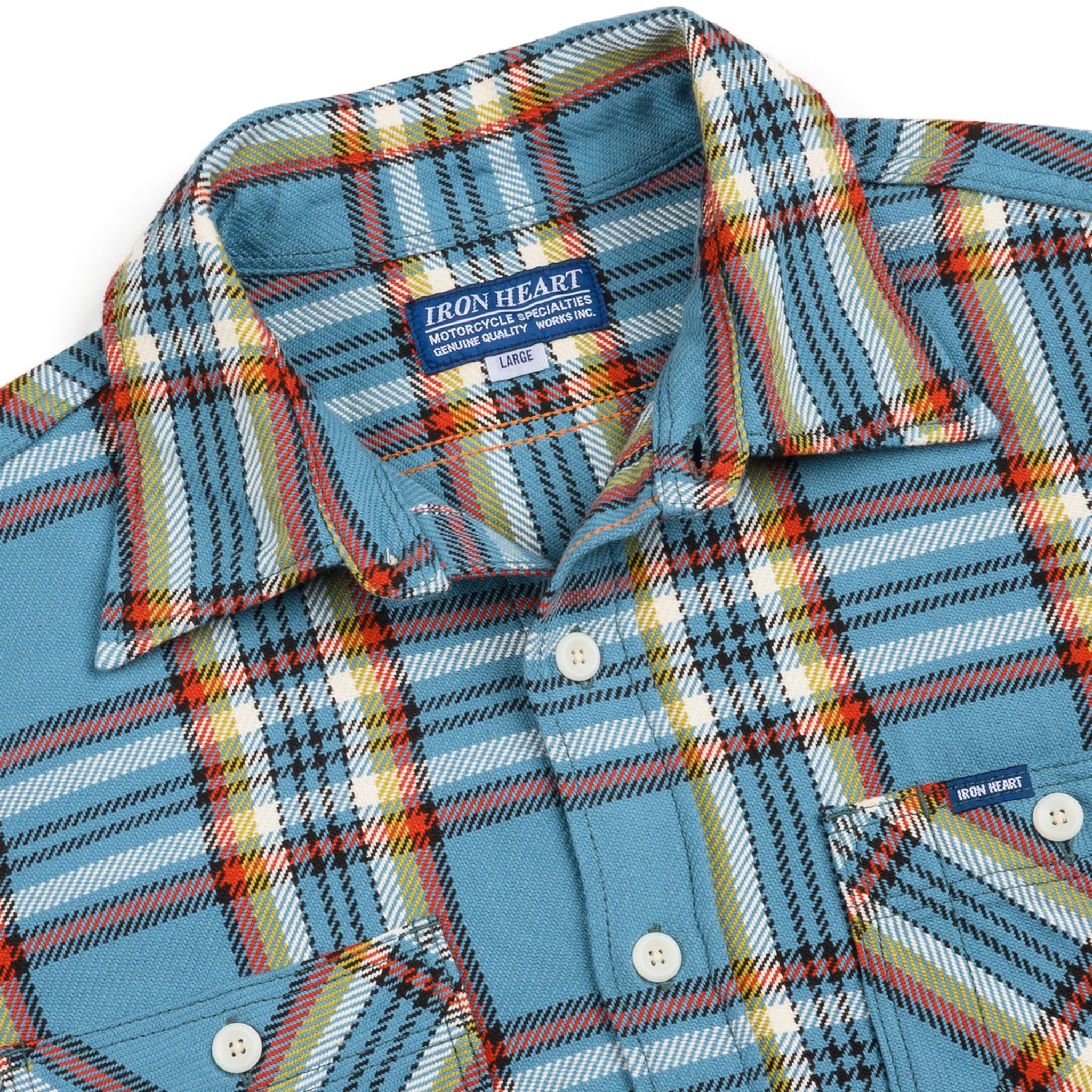 IHSH-442-SAX 9oz Selvedge Flannel Check Work Shirt - Sax Blue