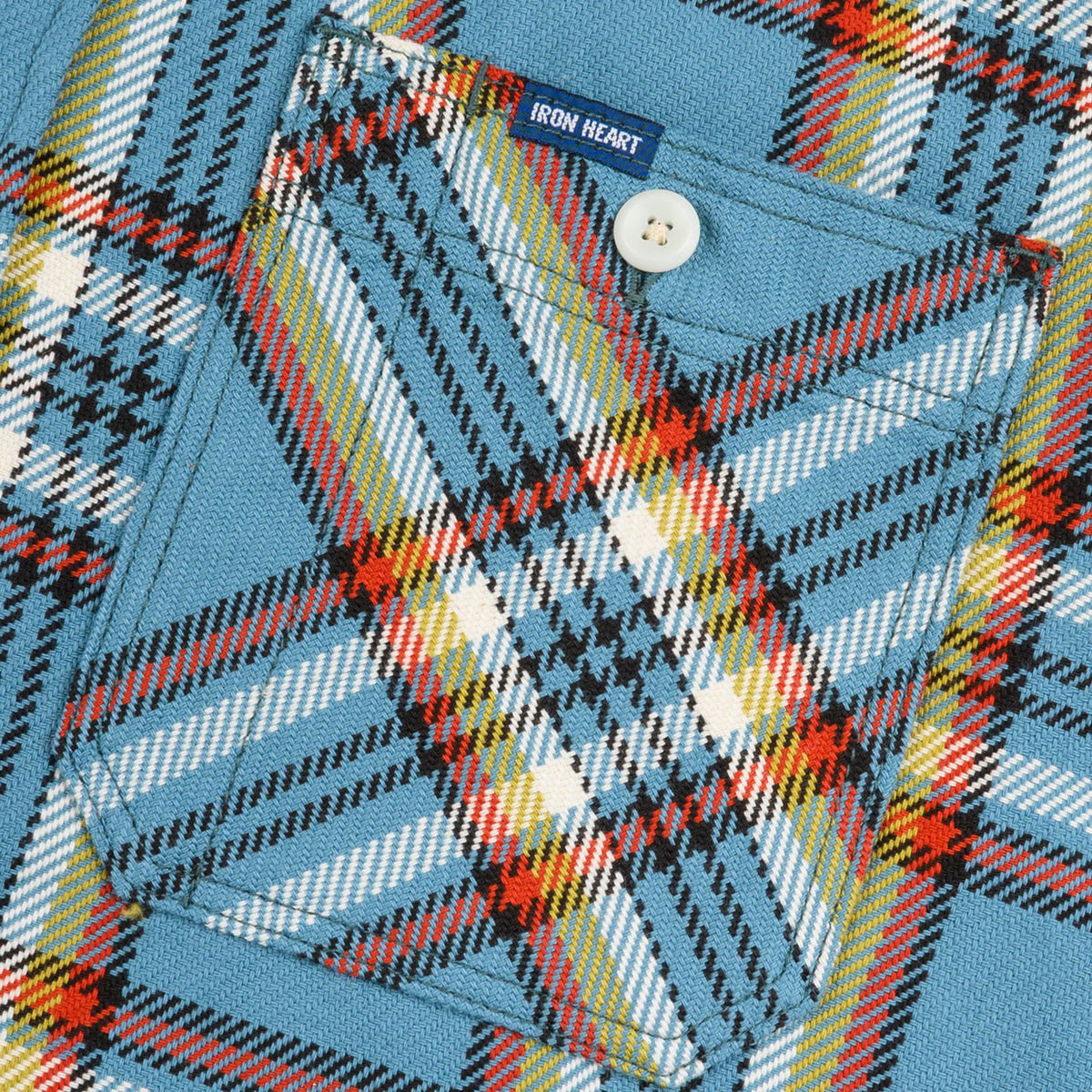 IHSH-442-SAX 9oz Selvedge Flannel Check Work Shirt - Sax Blue