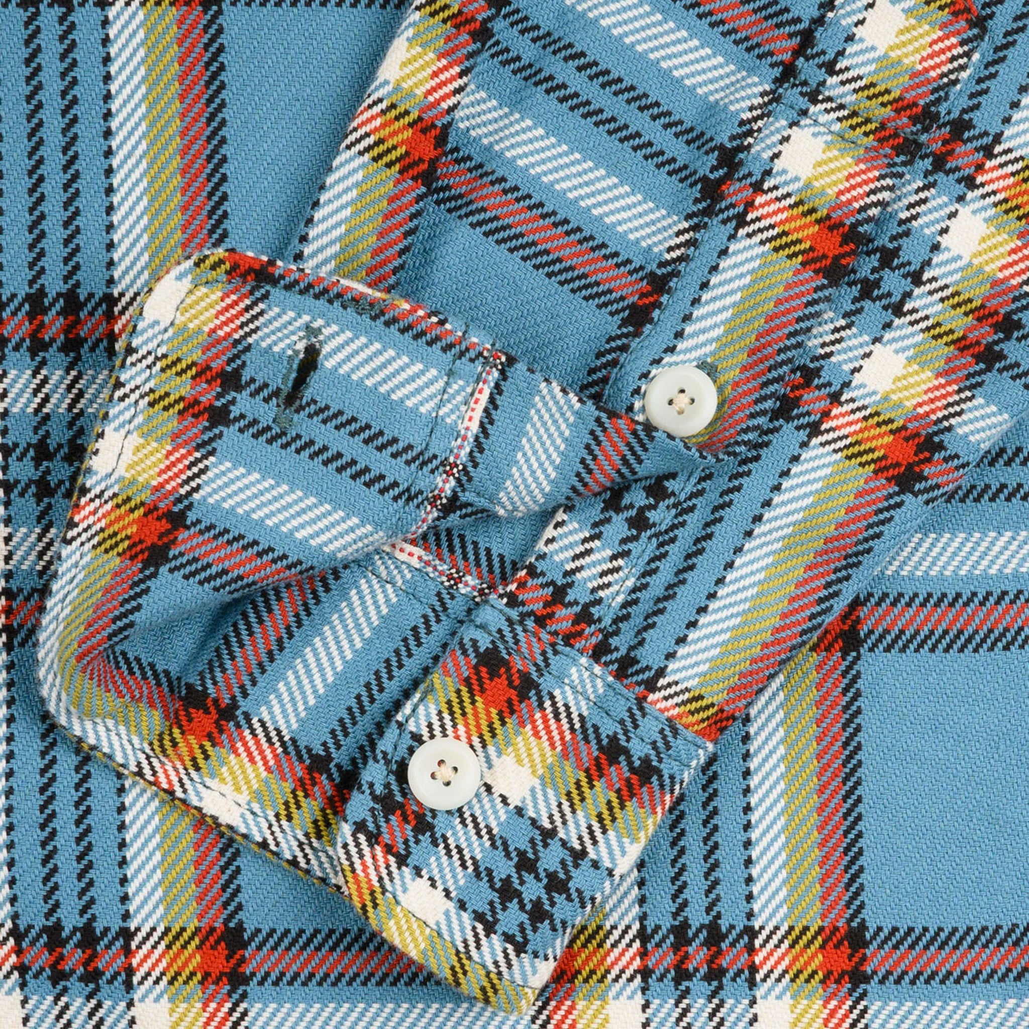 IHSH-442-SAX 9oz Selvedge Flannel Check Work Shirt - Sax Blue