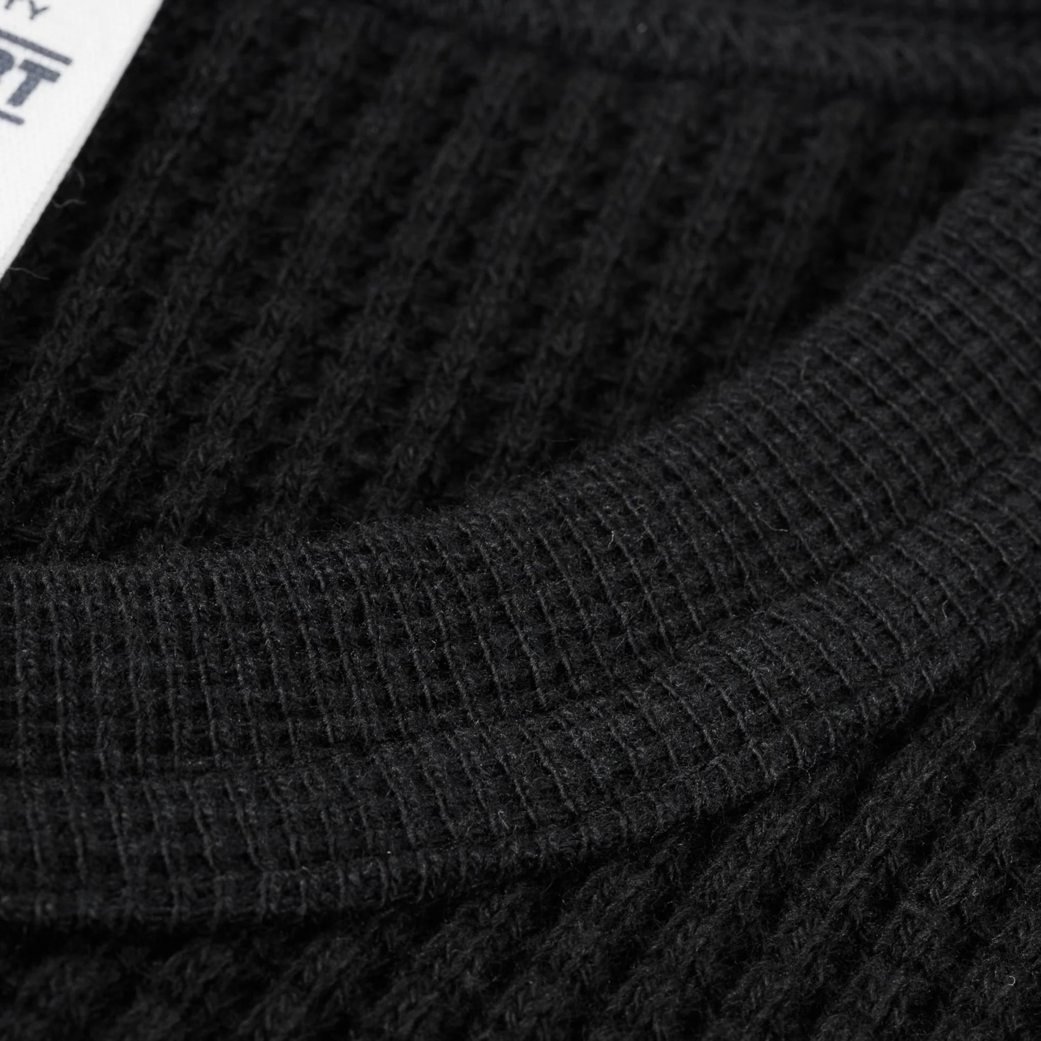 IHTL-1301-BLK Waffle Knit Long Sleeved Crew Neck Thermal Top - Black
