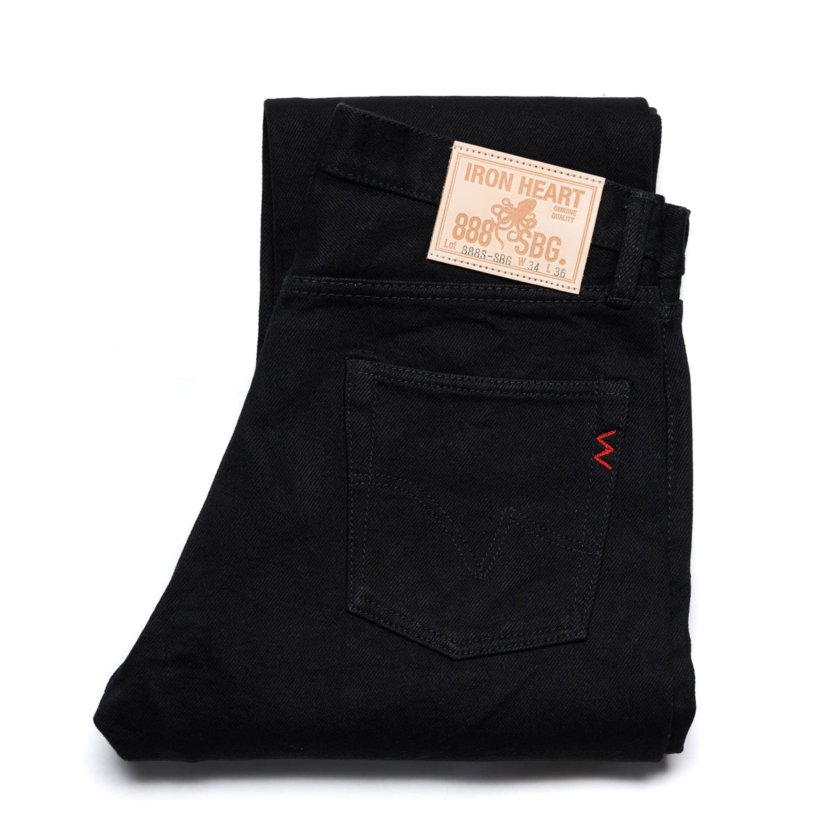 IH-888S-SBG 21oz Selvedge Denim Medium High Rise Tapered Cut Jeans  Superblack Fades To Grey Folded