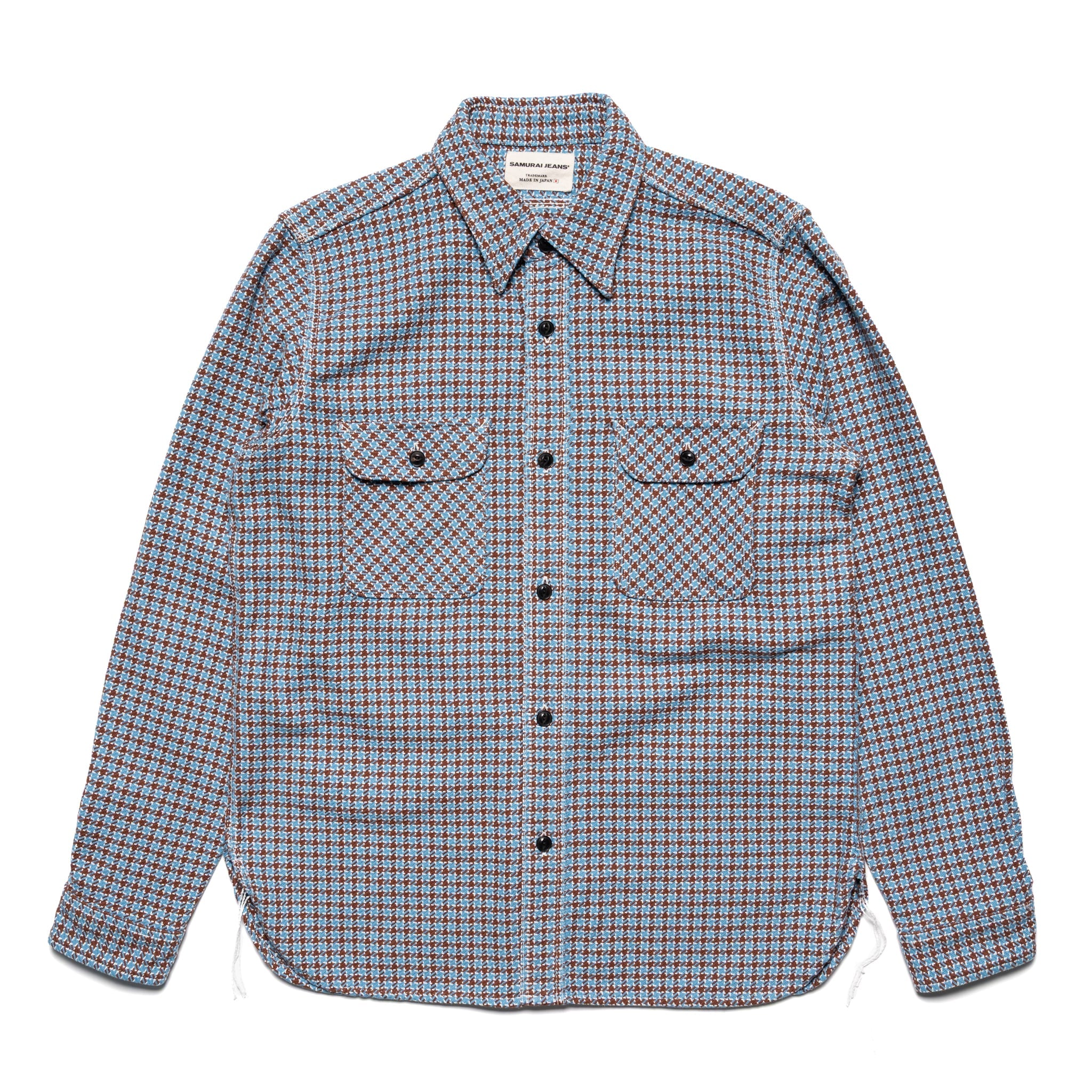 SIN25-02W Cheese Indigo Heavy Flannel Work Shirt Light Blue/Brown