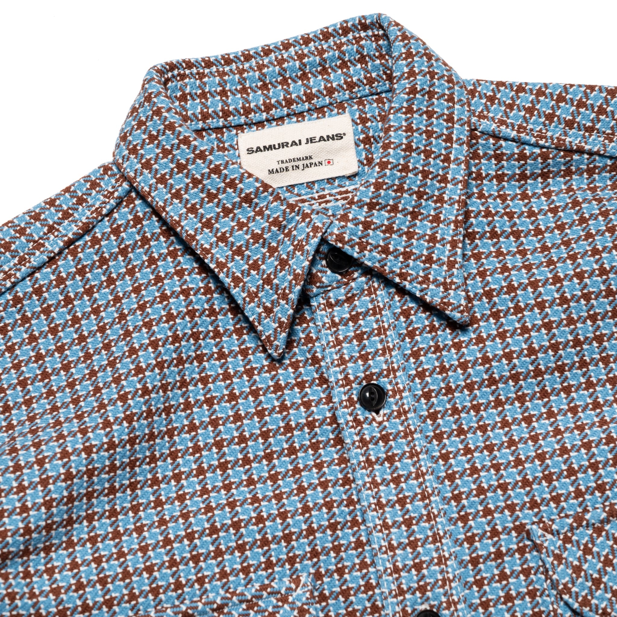 SIN25-02W Cheese Indigo Heavy Flannel Work Shirt Light Blue/Brown