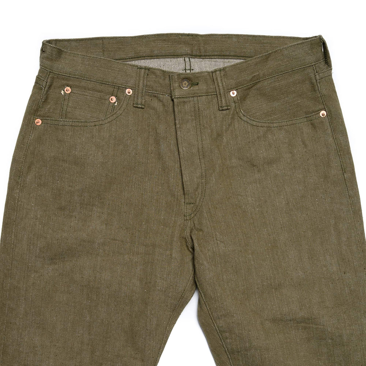 Samurai S0170GNX Uguisu Green Denim Slim Straight Tapered Top Block