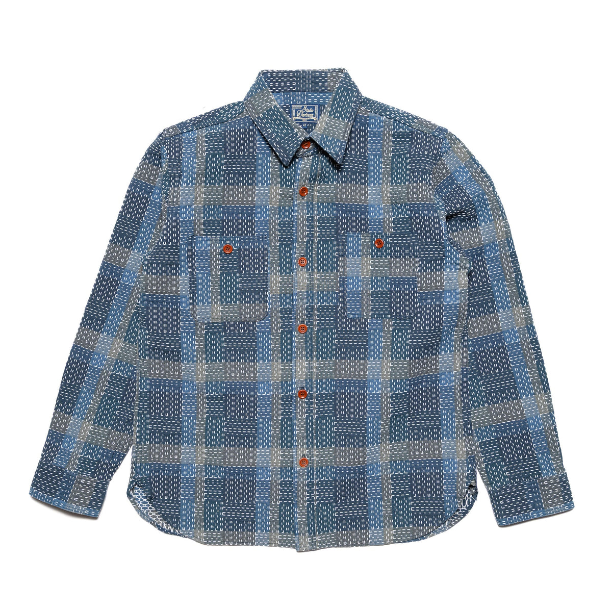 5651 Sashiko Boro Noragi Work Shirt - Blue