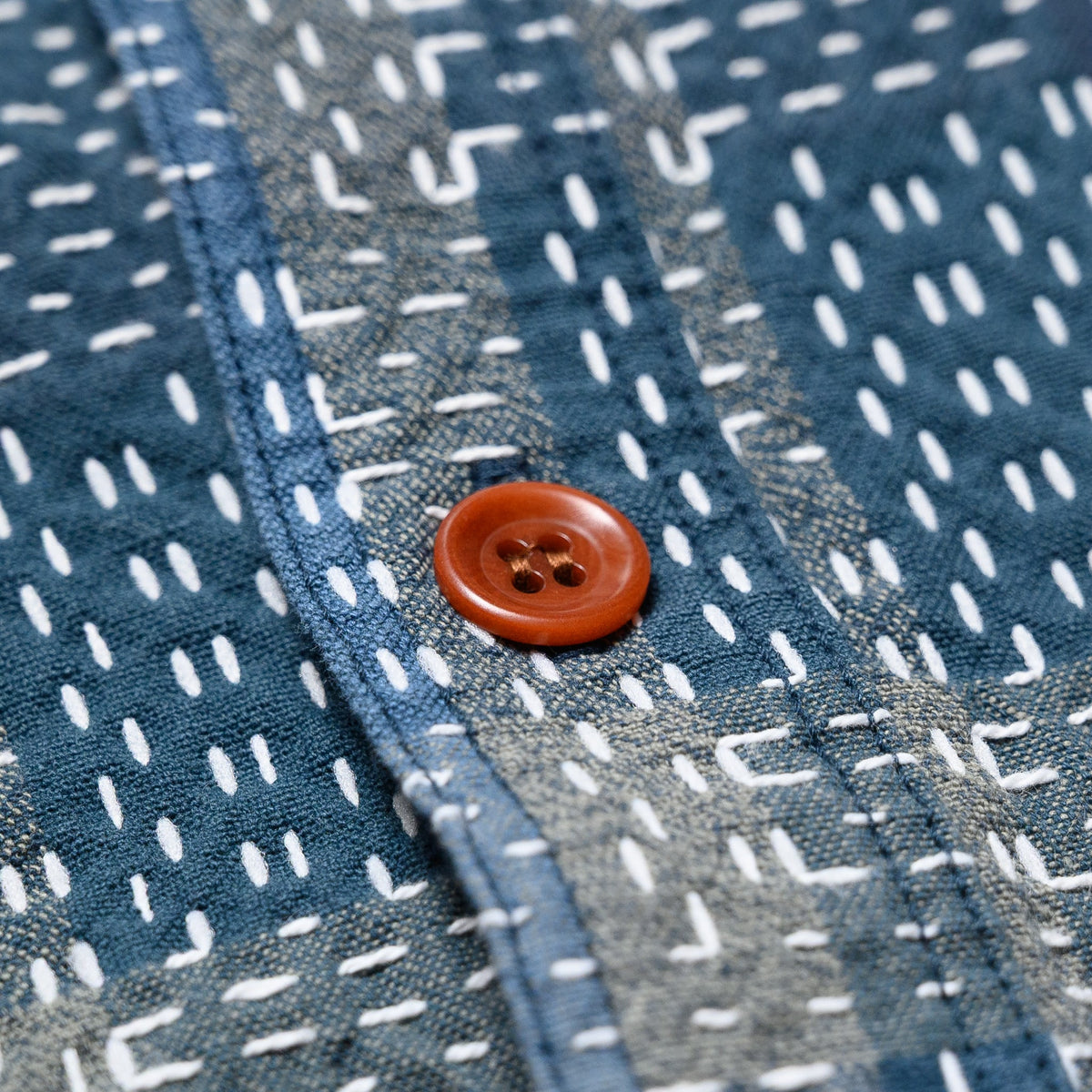 5651 Sashiko Boro Noragi Work Shirt - Blue