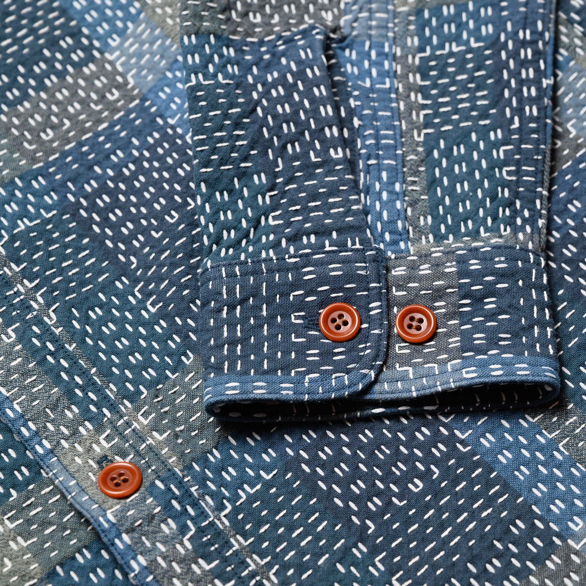 5651 Sashiko Boro Noragi Work Shirt - Blue