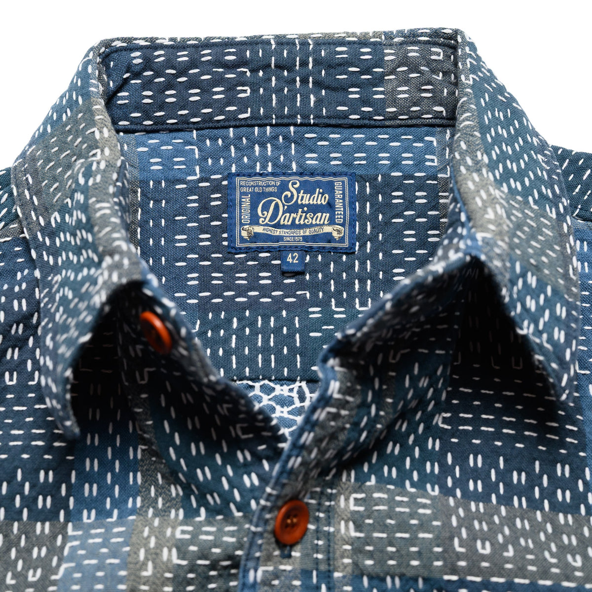 5651 Sashiko Boro Noragi Work Shirt - Blue