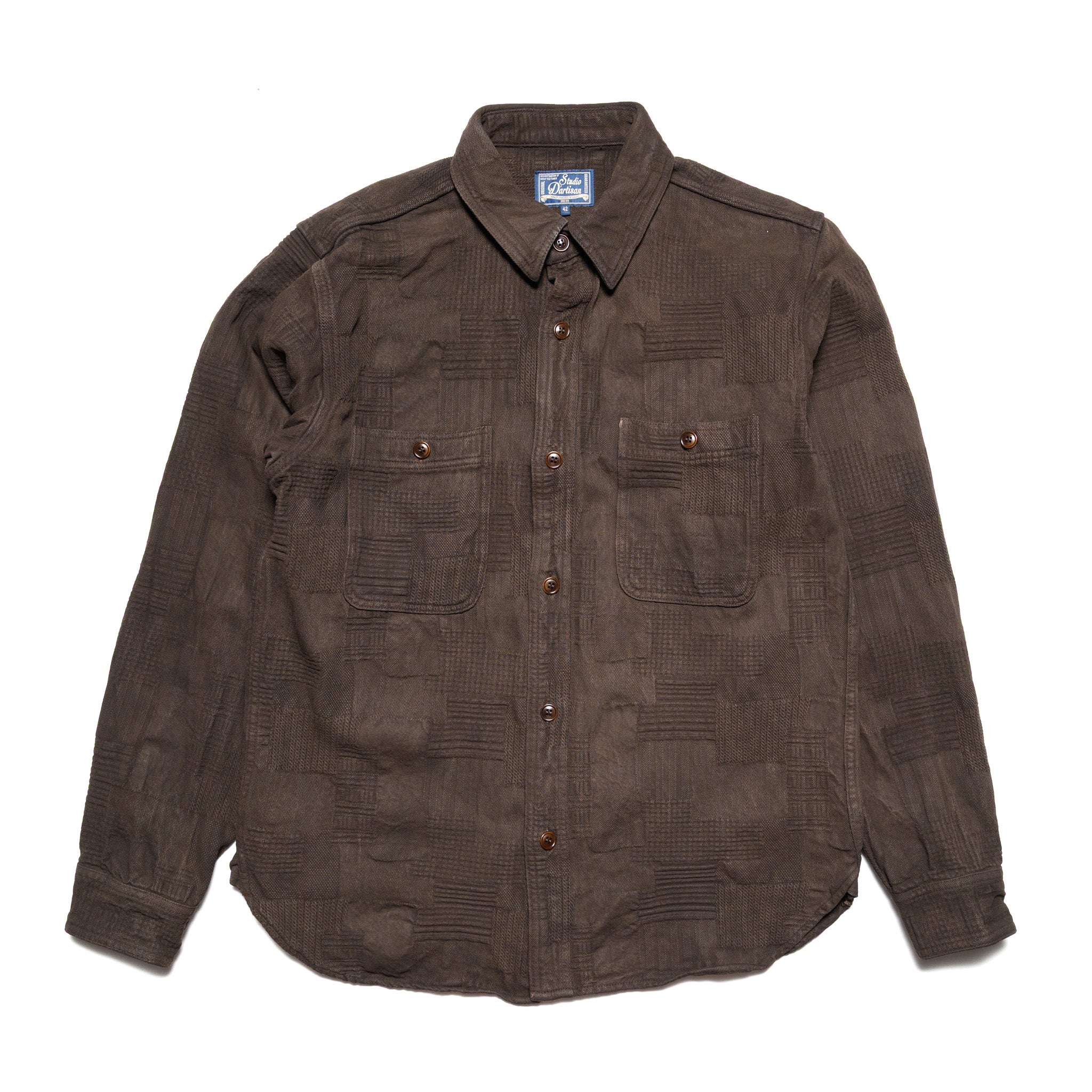 5717 "Amami Dorozome" Boro Jacquard Shirt - Dark Brown